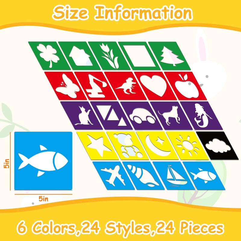 TMTECHJS 24 Piece Stencils for Kids Stencils for Painting Sidewalk Chalk Stencil Outdoor Garden Themed Stencil Kids Style Collection-5in - Image 2